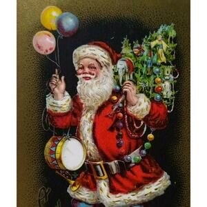 Santa Claus Saint Nicholas Christmas Postcard Drum Balloons Tree P Sanders 909